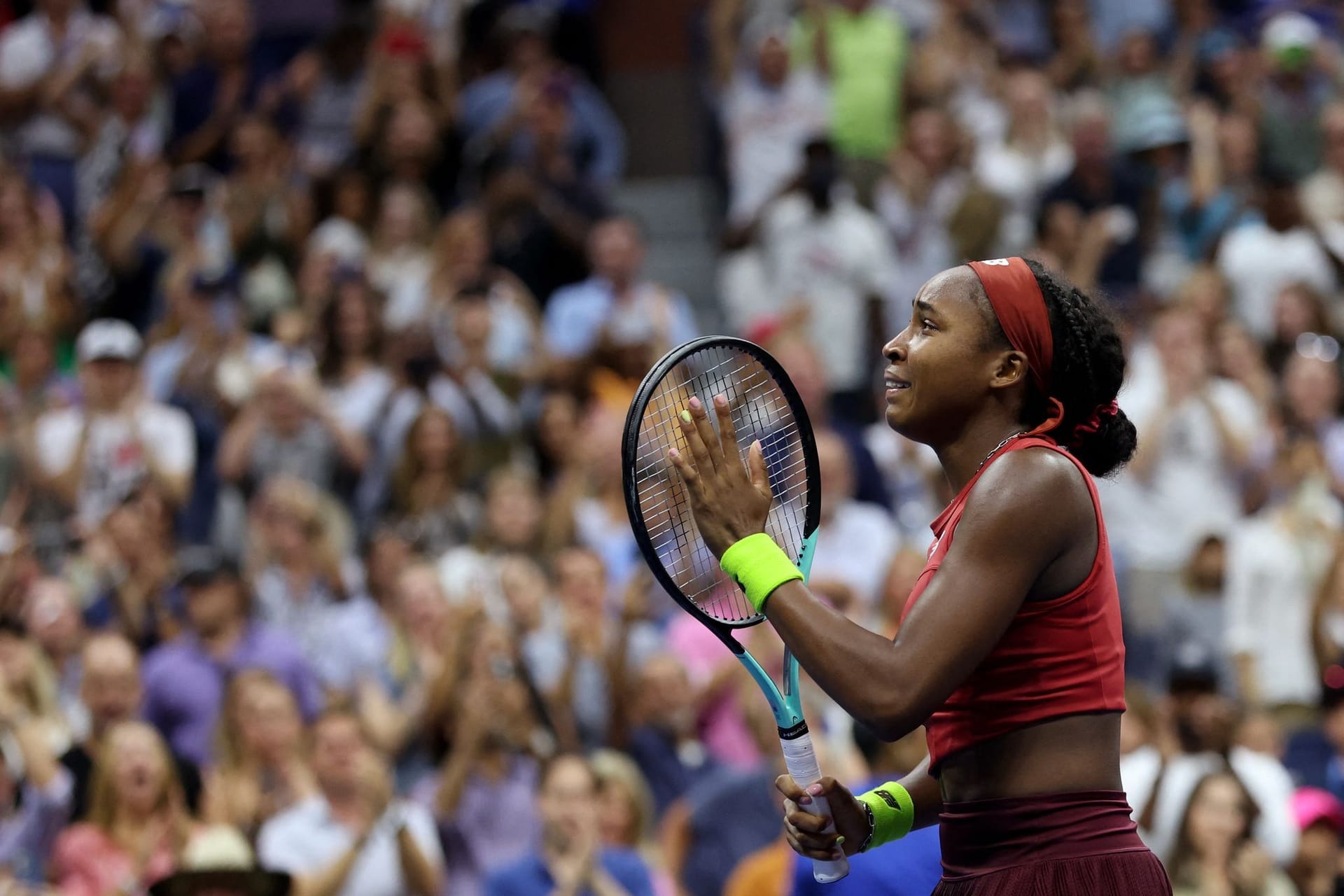 Coco Gauff ist nach ihrem Sieg bei den US Open den Tränen nahe.