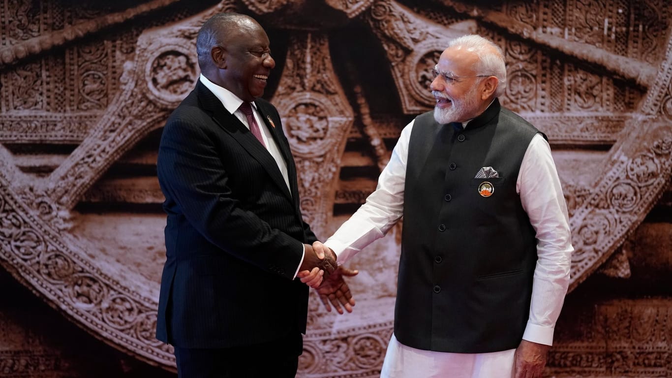 Südafrikas Präsident Cyril Ramaphosa und Indiens Premierminister Narendra Modi (Symbolbild): Modi hatte die Aufnahme der AU vorgeschlagen.