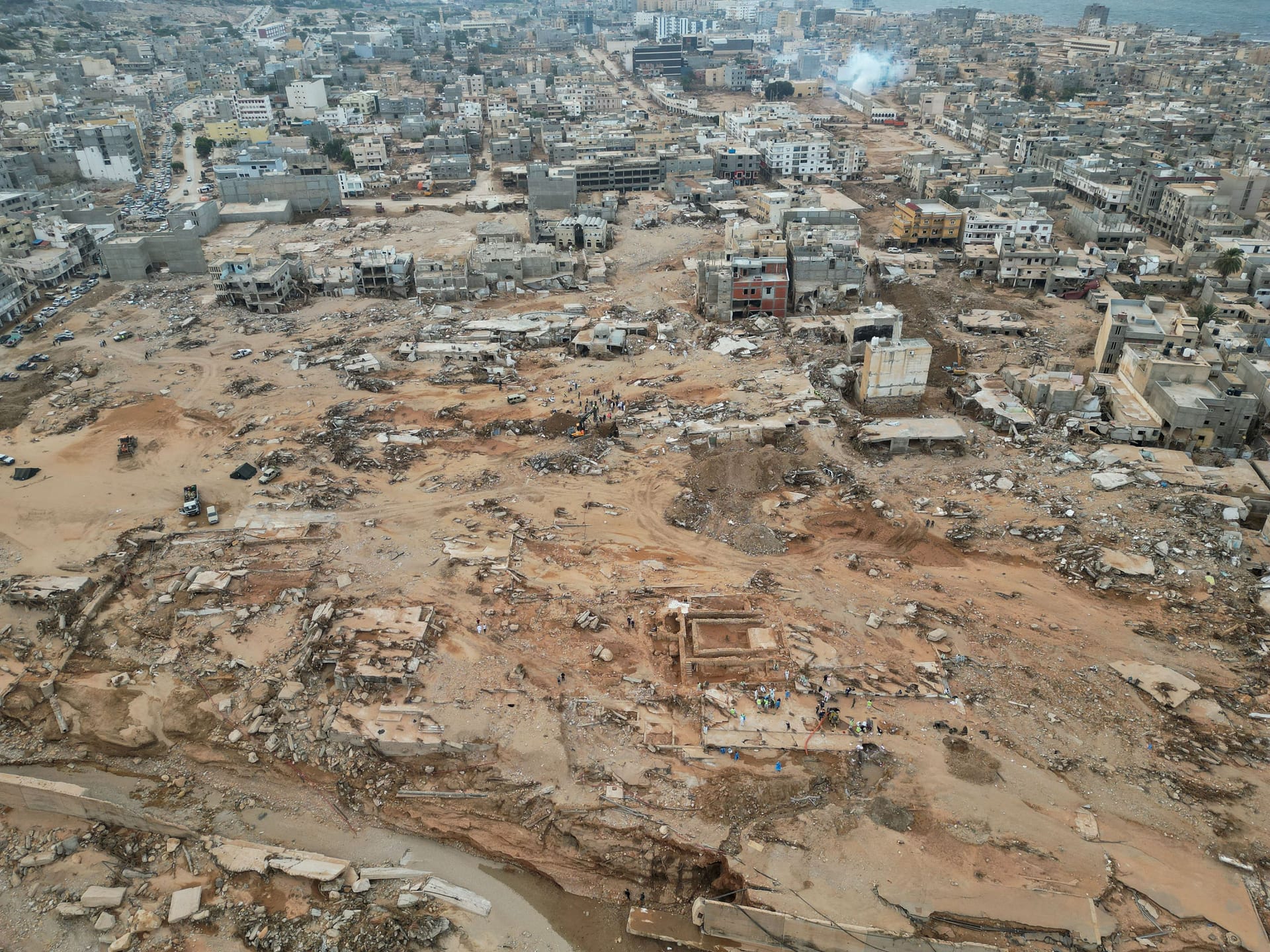 Komplette Zerstörung: Luftaufnahme der Stadt Derna in Libyen.