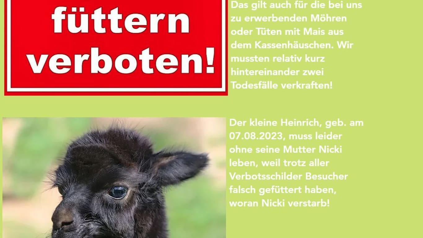 "Füttern Verboten!": Hinweis des Tierparks auf seiner Homepage.
