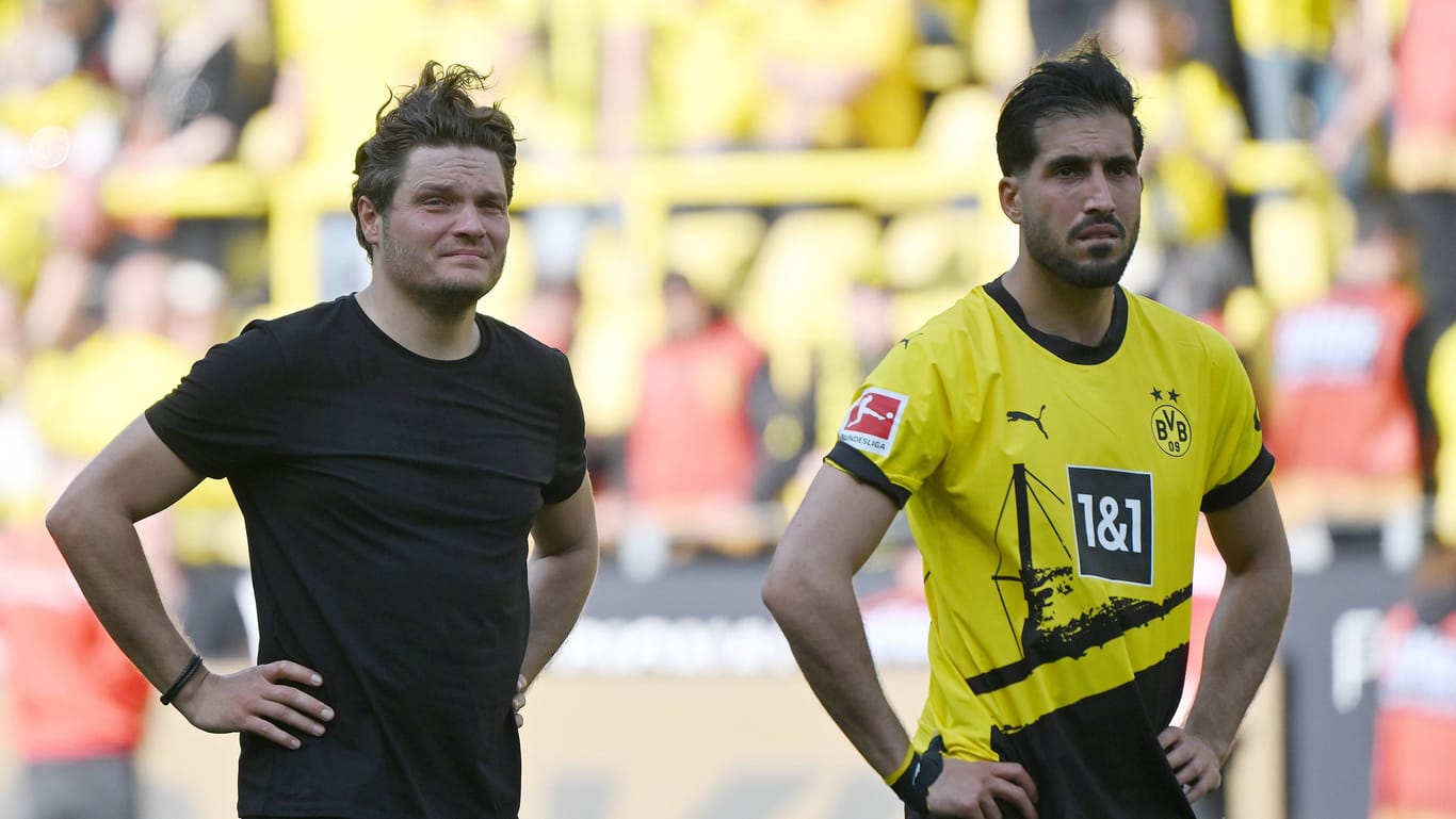 BVB-Coach Edin Terzić (links) mit Emre Can: Lässt der Trainer den Kapitän nun häufiger auf der Bank?
