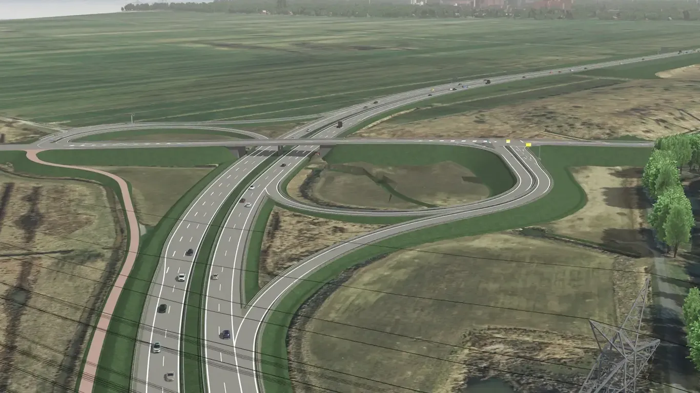 Visualisierung der A281 an der Anschlussstelle Bremen-Seehausen: Das gesamte Projekt ist insgesamt 17 Kilometer lang und beinhaltet den neu gebauten Wesertunnel.