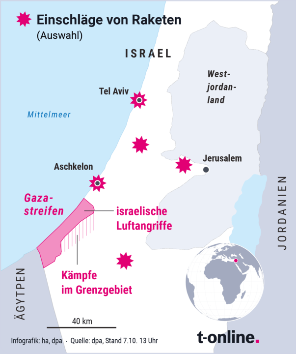 Einschläge von Raketen in Israel.