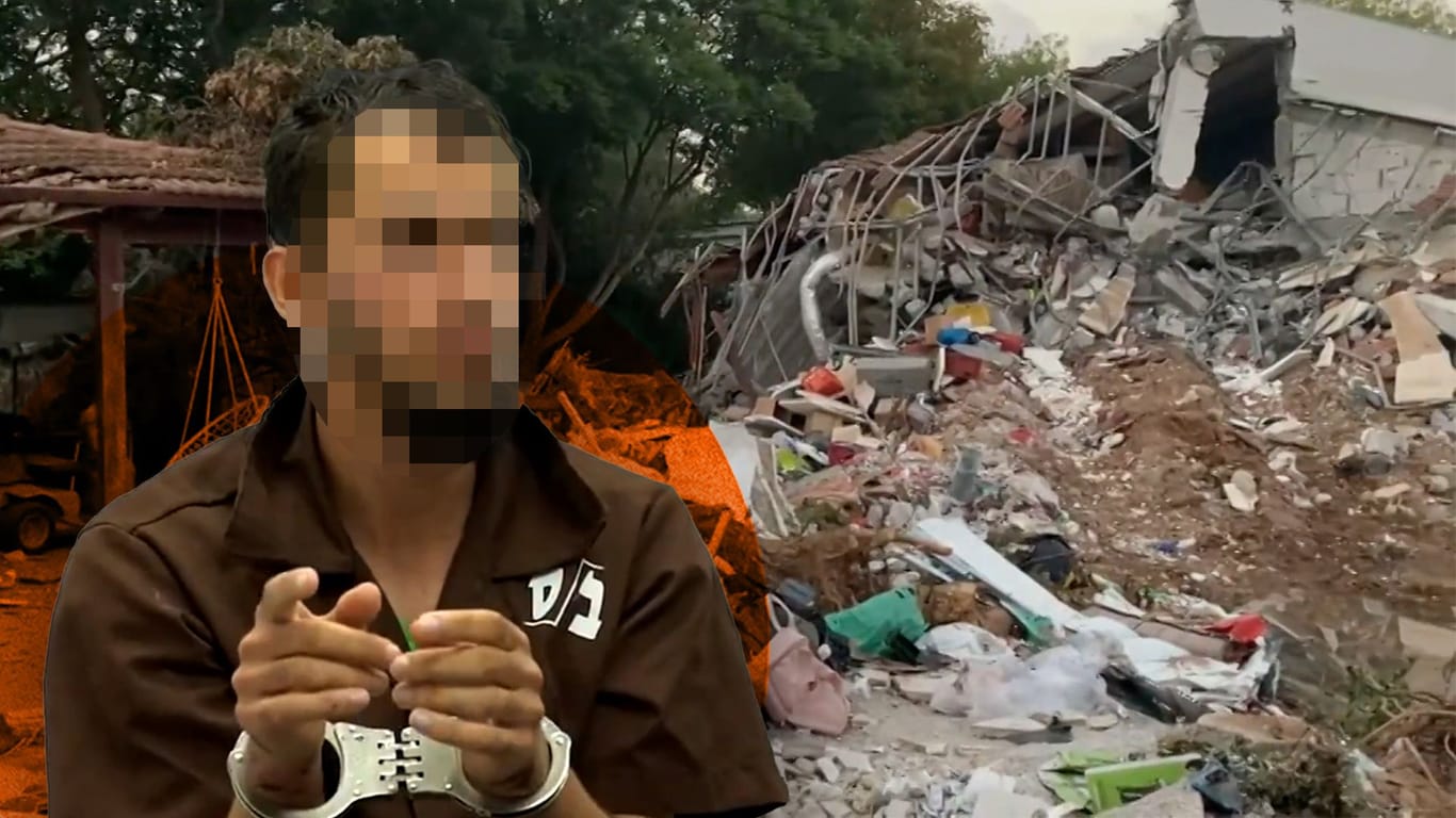 Hamas-Anhänger beim Verhör, Zerstörung im Kibbuz
