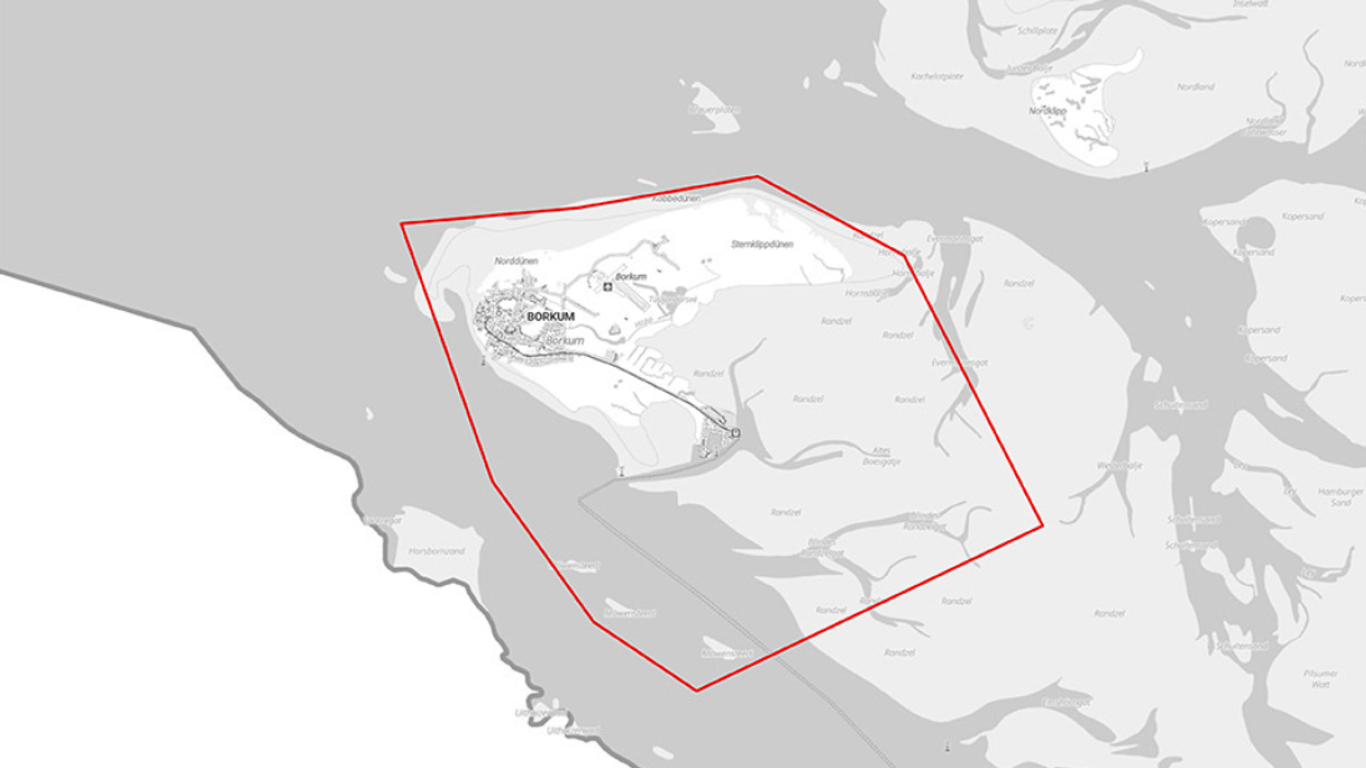 Das Erlaubnisfeld "Borkum I": Die rot markierte Fläche zeigt das Areal, in dem nach Erdwärmequellen gesucht werden darf.