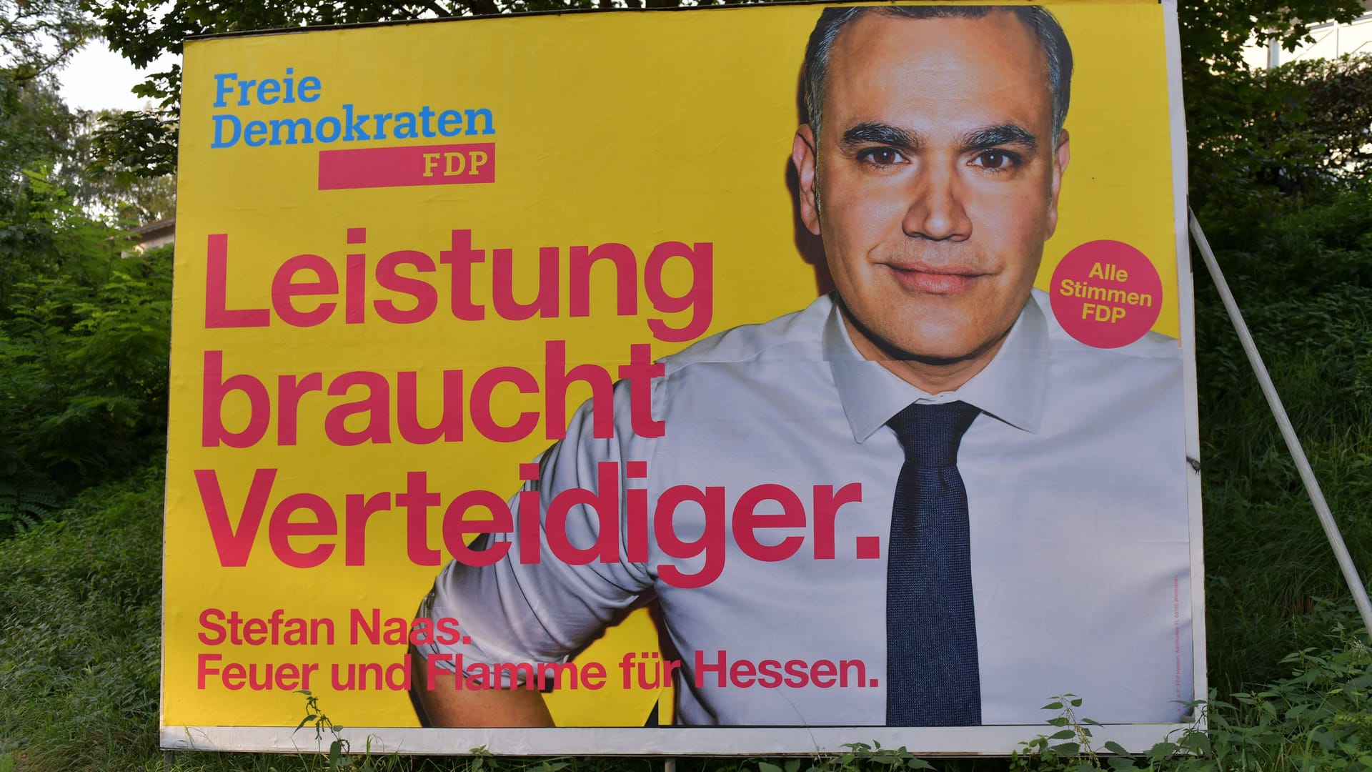 Ein solches Wahlplakat des hessischen FDP-Spitzenkandidaten Stefan Naas wurde fälschlicherweise auch in Oberbayern aufgehängt (Symbolbild).