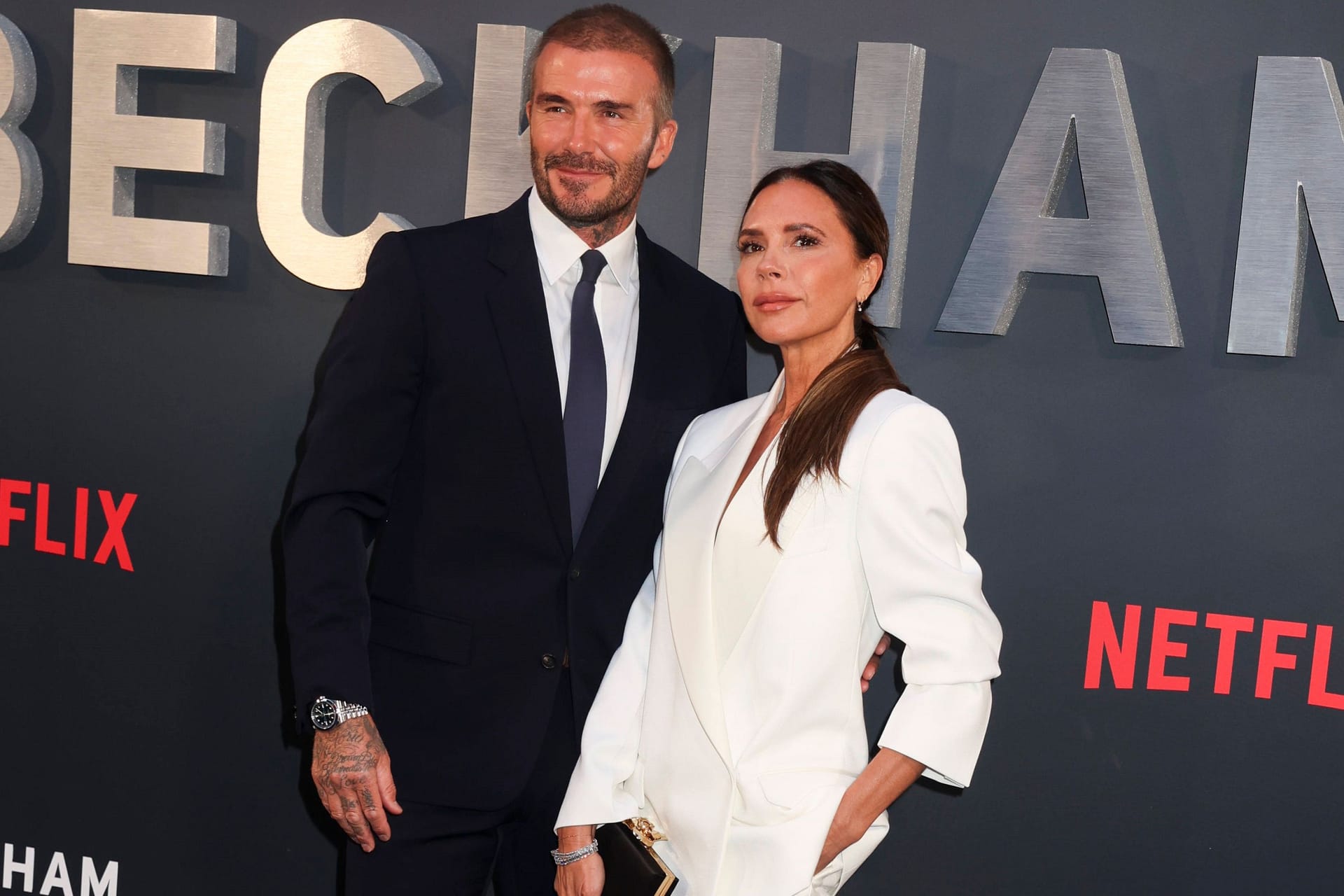 Die Beckhams im Oktober 2023 bei der Premiere ihrer Netflix-Doku: So kennt man sie heute.
