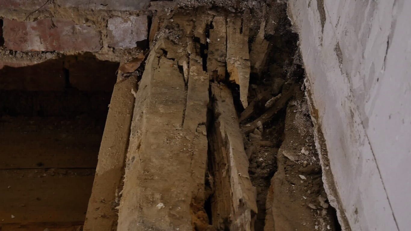 Schloss Marienburg: Blick in einen Raum nach der Öffnung.