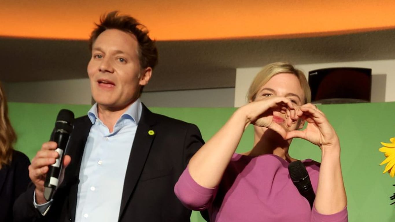 Die grünen Landesvorsitzenden Ludwig Hartmann und Katharina Schulze am Wahlabend.