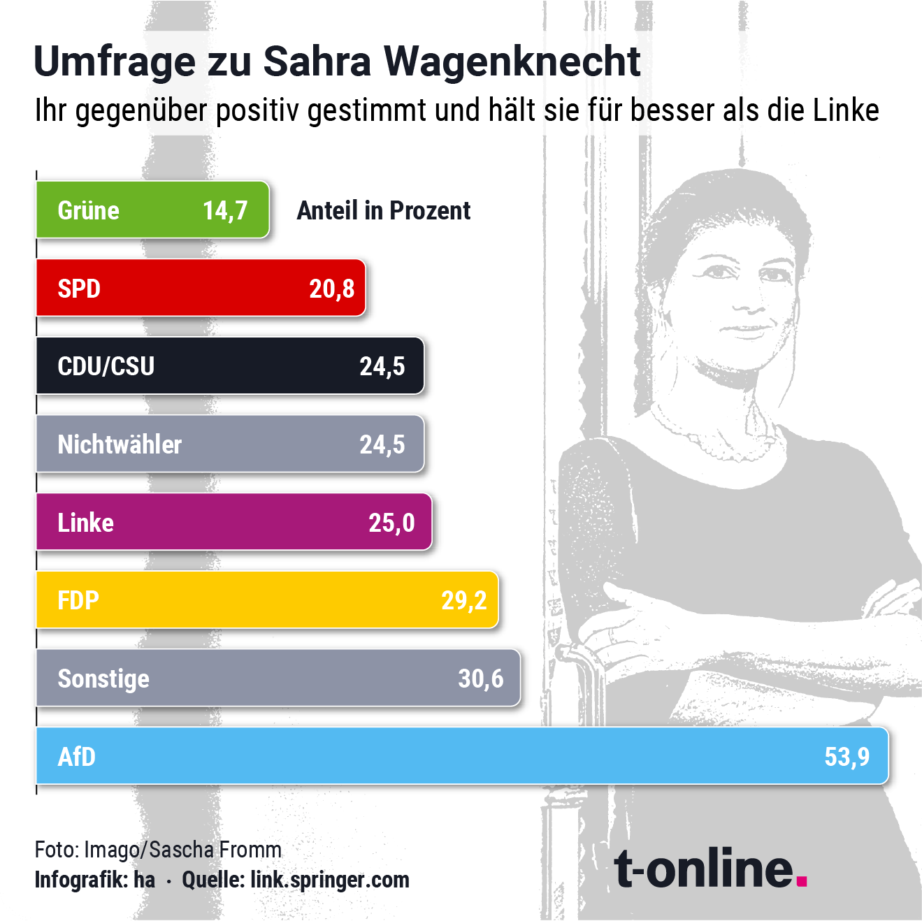 Ergebnis der Studie von Constantin Wurthmann, Sarah Wagner und Jan Philipp Thomeczek: Die AfD-Wähler sympathisieren am stärksten mit Wagenknecht.