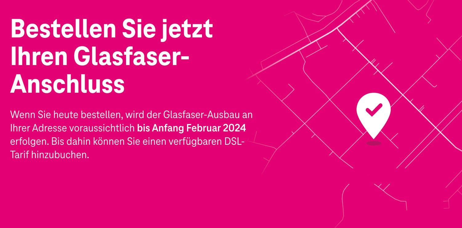 Beim Verfügbarkeits-Check erfahren Sie kostenlos, ab wann der Glasfaser-Ausbau an Ihrer Adresse abgeschlossen ist.