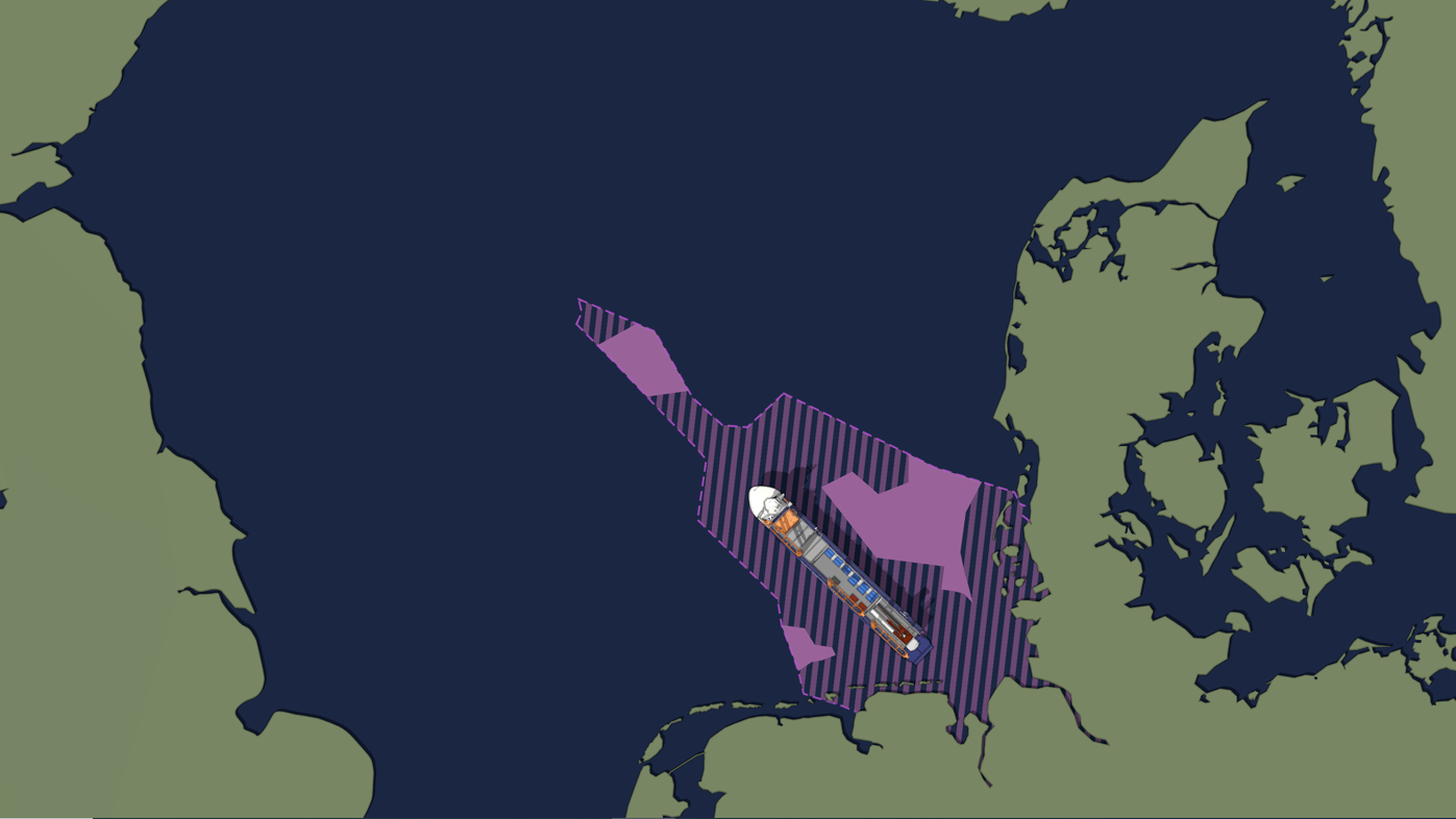 Am äußersten Punkt der lilafarbenen Fläche, rund 350 Kilometer von der Küste entfernt, soll die erste Rakete ins All fliegen.