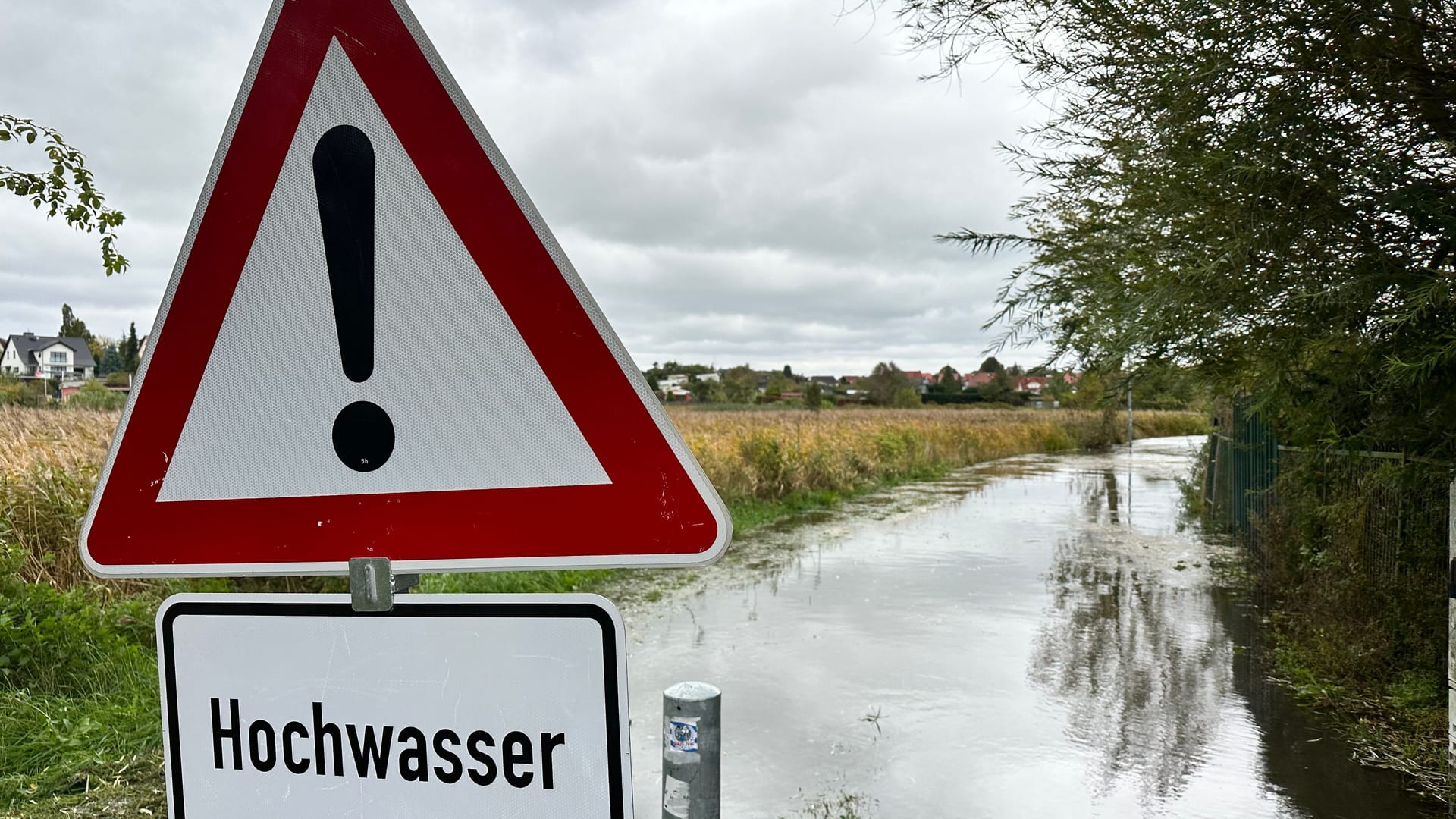 In Wolgast steht der komplette Bereich am Dreilindengrund unter Wasser.