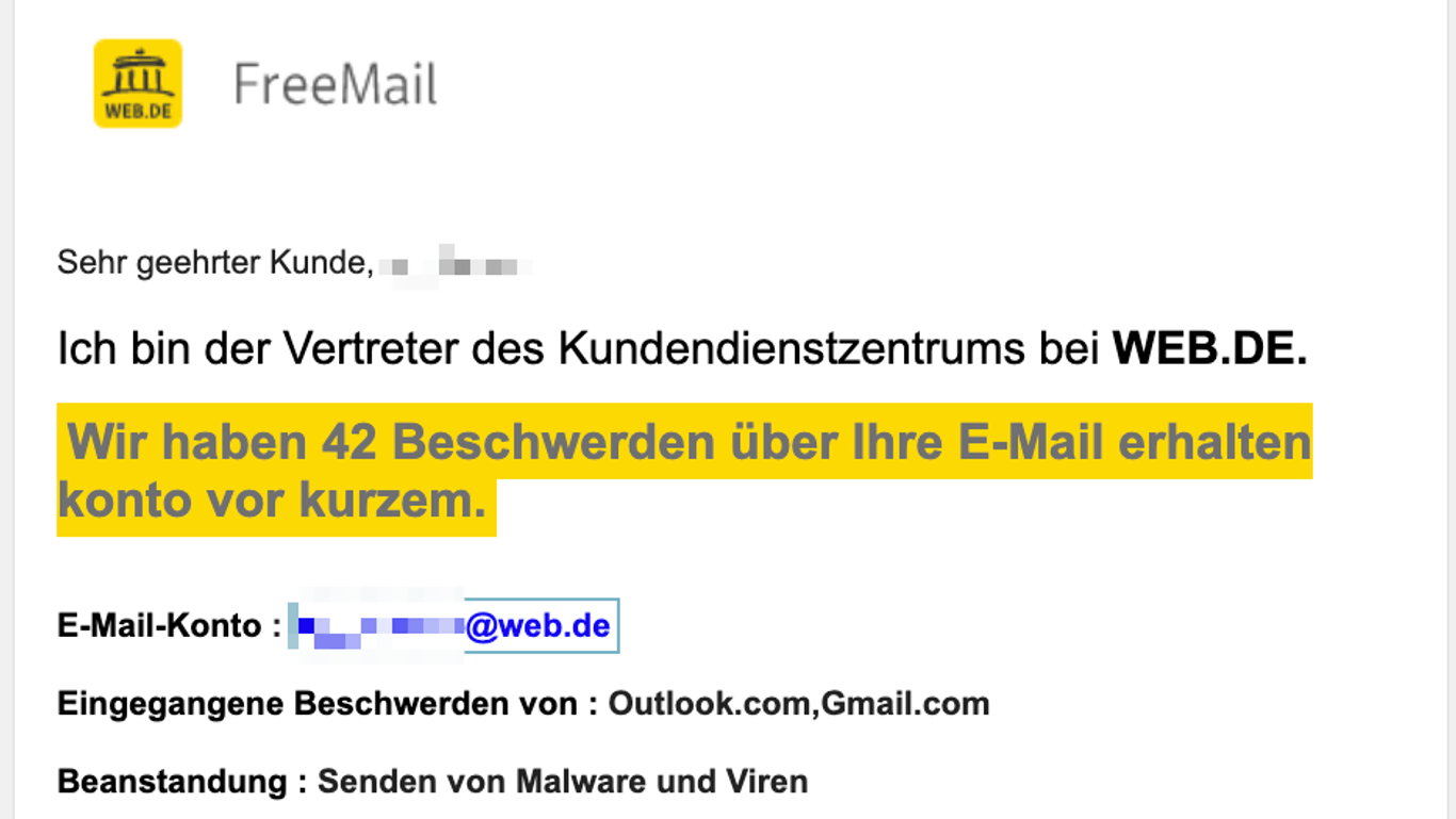 E-Mails der Nutzer von web.de haben eine Mail mit sehr ähnlichem Layout bekommen.