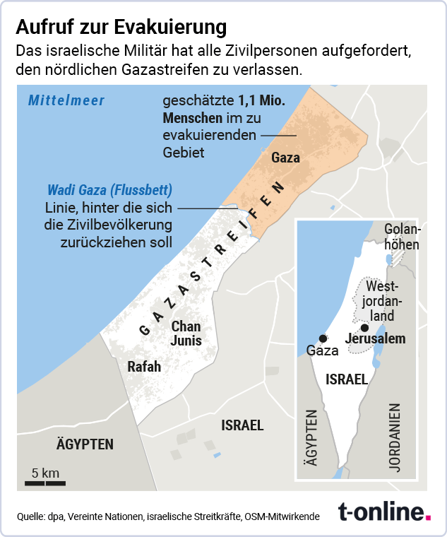 Der Gazastreifen: Israel fordert Menschen auf, aus dem Norden des Gebietes zu flüchten.
