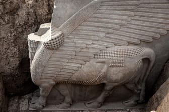 Die ausgegrabene Skulptur: Im Irak haben Archäologen den riesigen Fund gemacht.