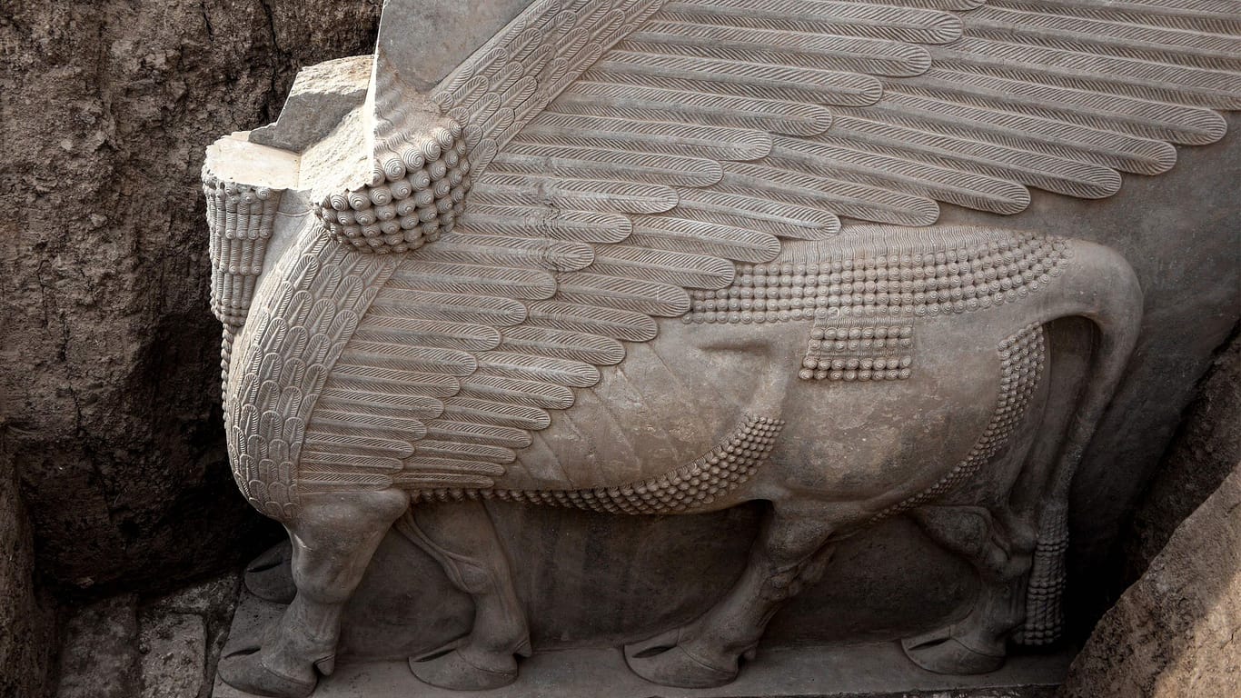 The unearthed sculpture: Archaeologists made the huge find in Iraq.