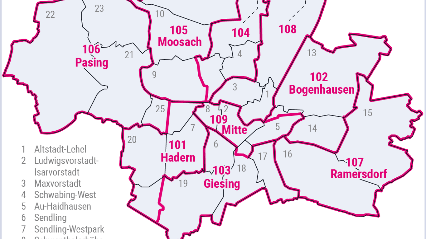 Die Stimmkreise in München.
