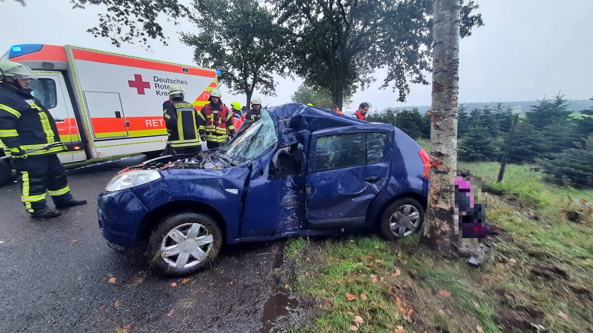 Das Unfallfahrzeug ist total zerstört. Für den Fahrer kam jede Hilfe zu spät. Das Unfallfahrzeug ist total zerstört. Für den Fahrer kam jede Hilfe zu spät.