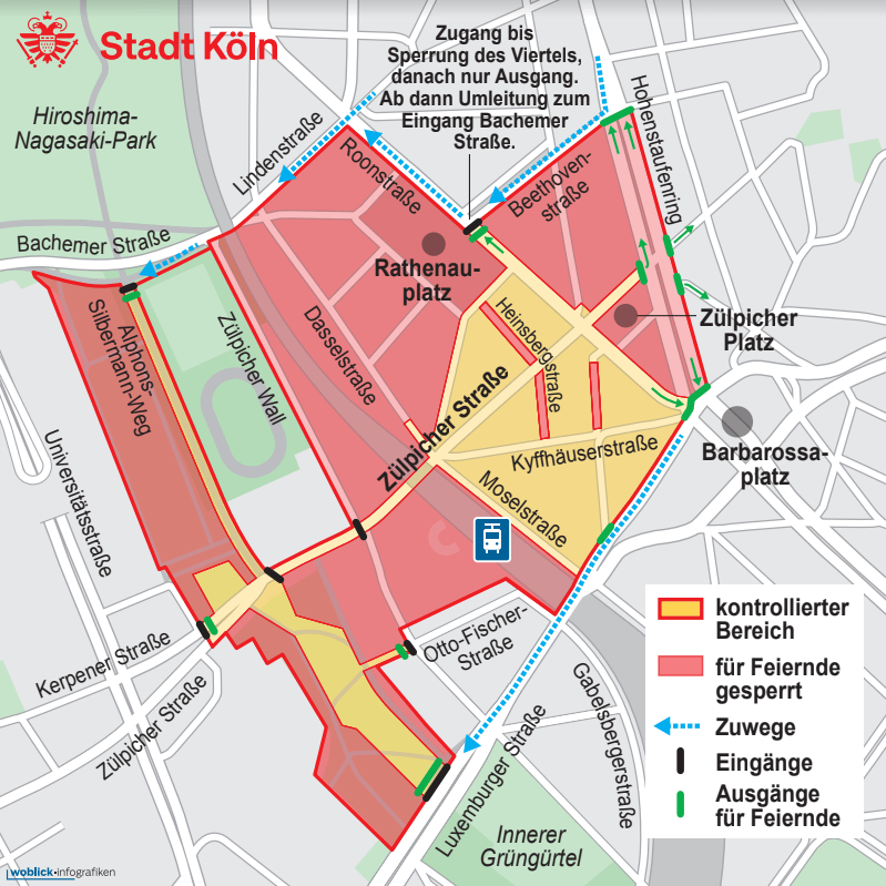 Das Konzept für das "Kwartier Latäng": Für die Zülpicher Straße wird es zwei Zugänge geben.
