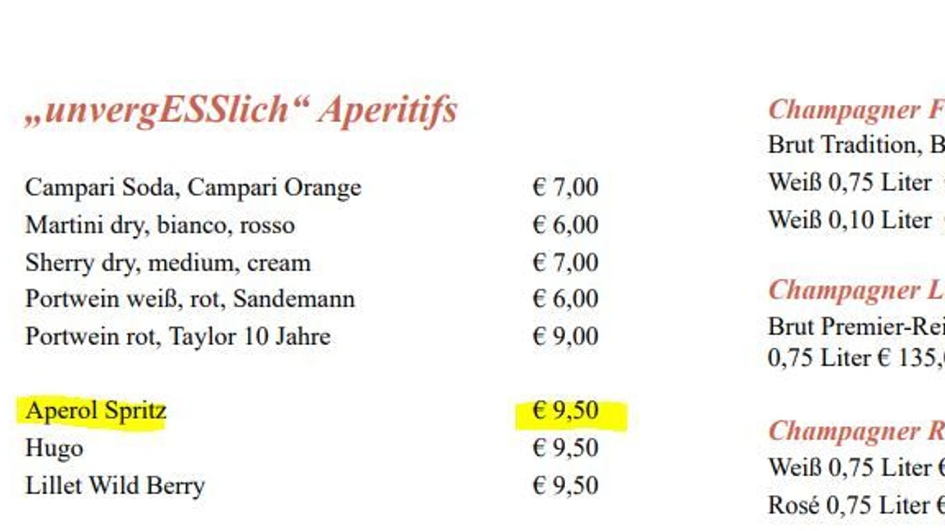 In der Bar "unvergESSlich" im Schindlerhof gibt es den teuersten Aperol Spritz der Stadt.