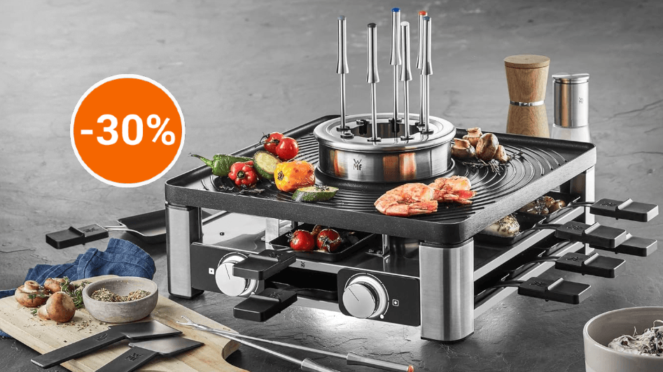 Heute ist bei Amazon die WMF-Gourmet-Station für Raclette und Fondue so günstig wie noch nie im Angebot.