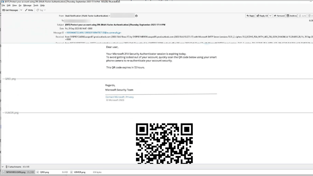 Quishing-Mail: Über einen QR-Code werden Nutzer auf eine gefälschte Website weitergeleitet.