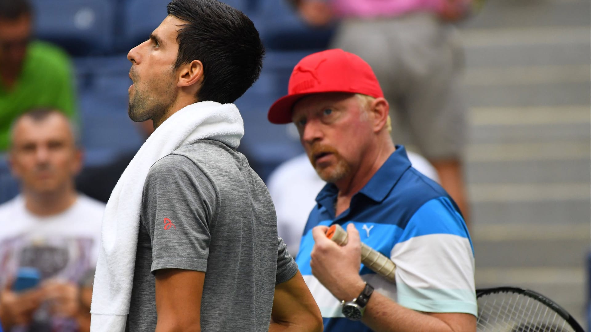 Boris Becker (r.) 2016 neben Novak Djokovic.