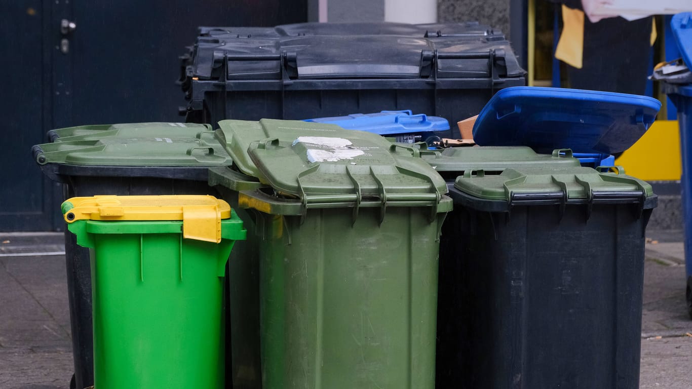 Mülltonnen warten auf ihre Leerung (Symbolfoto): In Schleswig-Holstein greift Kiel beim Kampf gegen ein unansehnliches Straßenbild durch.