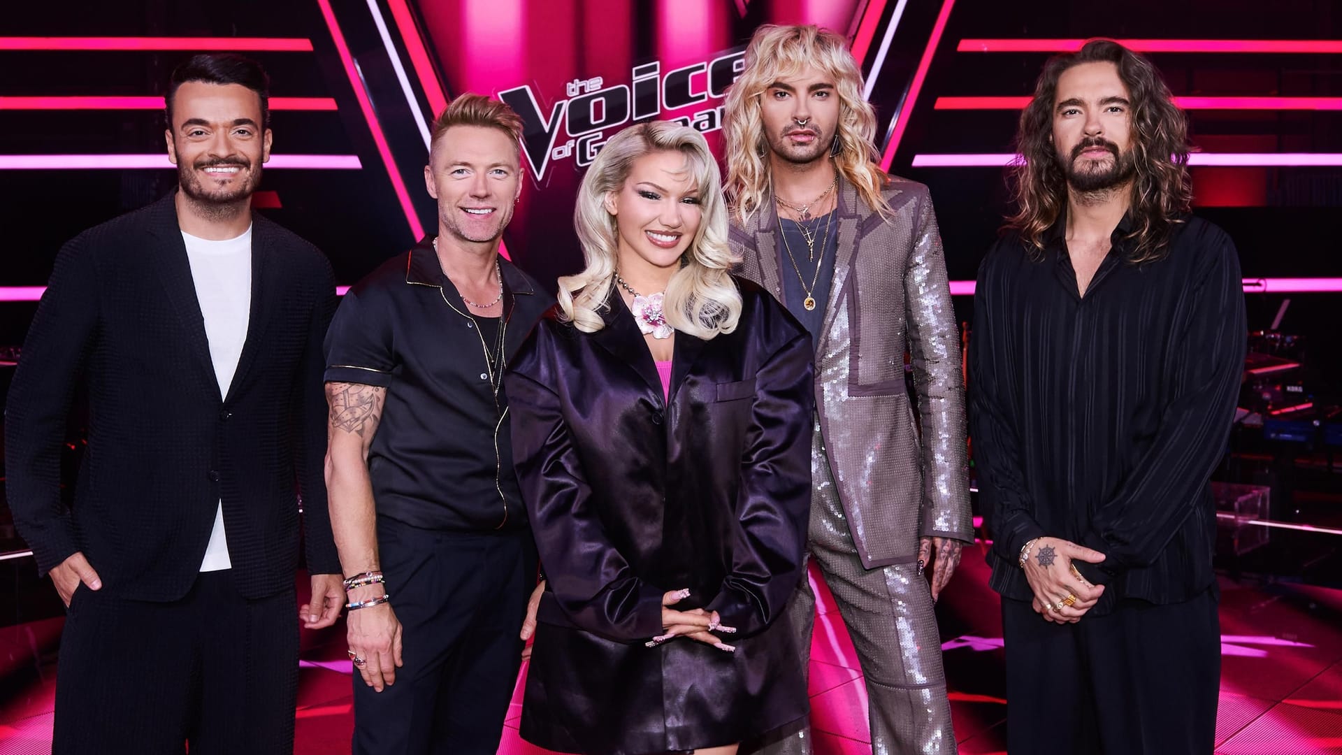 Die "Voice of Germany"-Coaches: Giovanni Zarrella, Ronan Keating, Shirin David, Bill und Tom Kaulitz.