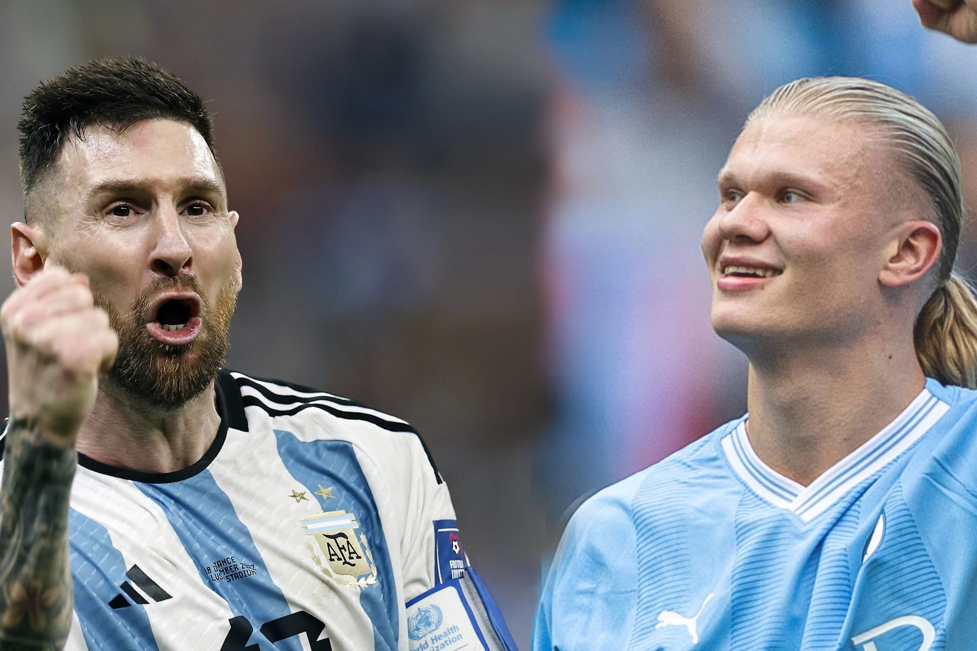 Ganz weit vorne: Lionel Messi (li.) und Erling Haaland sind Topfavoriten auf den Ballon d'Or.