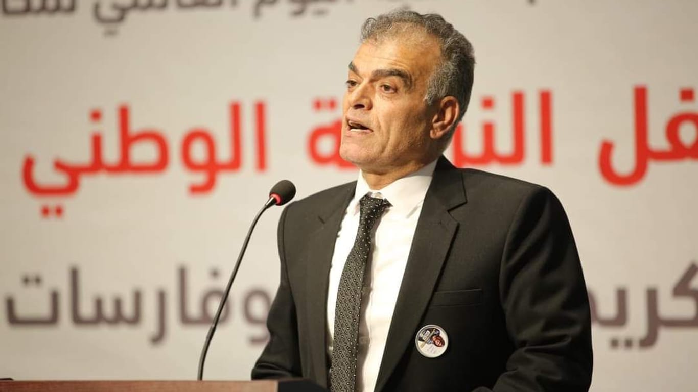 Samir Zaqout auf einer Konferenz: "Das Völkerrecht existiert nicht in Gaza."