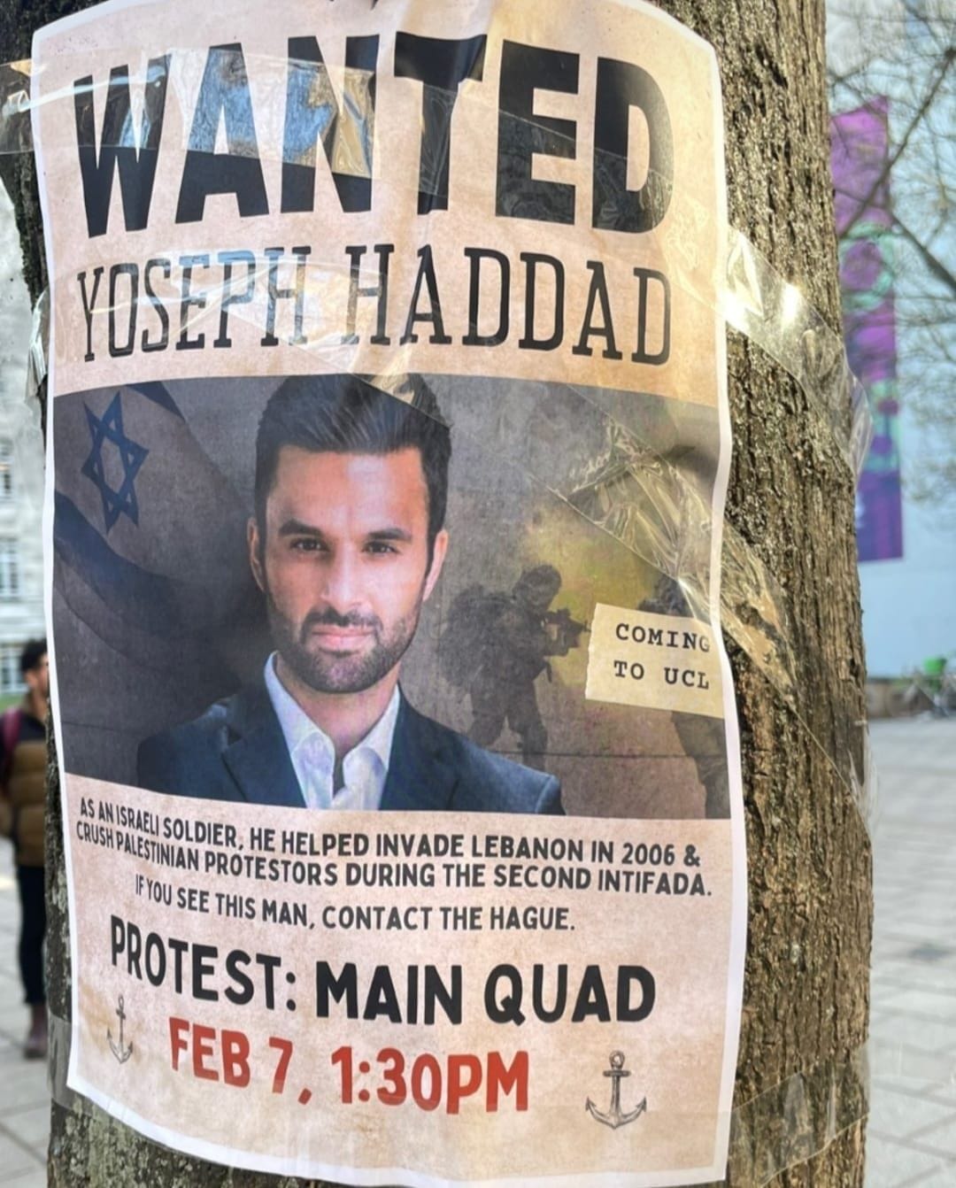 Protestplakat in London gegen Yoseph Haddad: "Ein Konflikt zwischen Barbaren und der zivilisierten Welt."