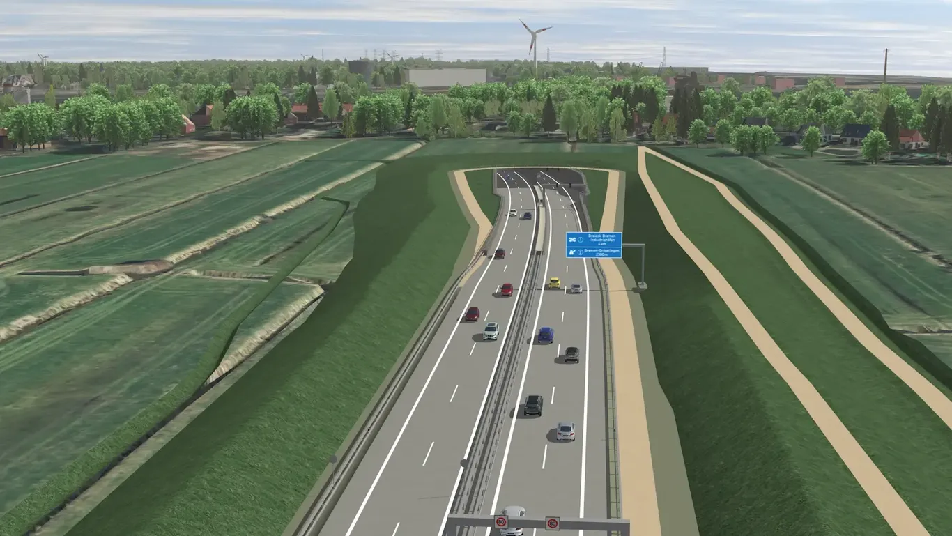 Visualisierung des geplanten Wesertunnels an der Anschlussstelle Bremen-Seehausen: Das Gesamtprojekt Stadtautobahn wird offenbar deutlich teurer – erneut.