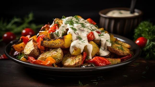 Ofengemüse mit Kartoffeln und Kräutercreme – schnell &amp; lecker