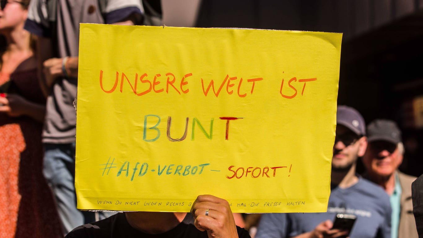 Demonstrant fordert ein Verbot der AfD (Archivbild): Ein CDU-Politiker hat nun einen Antrag auf ein solches Verbot geschrieben.