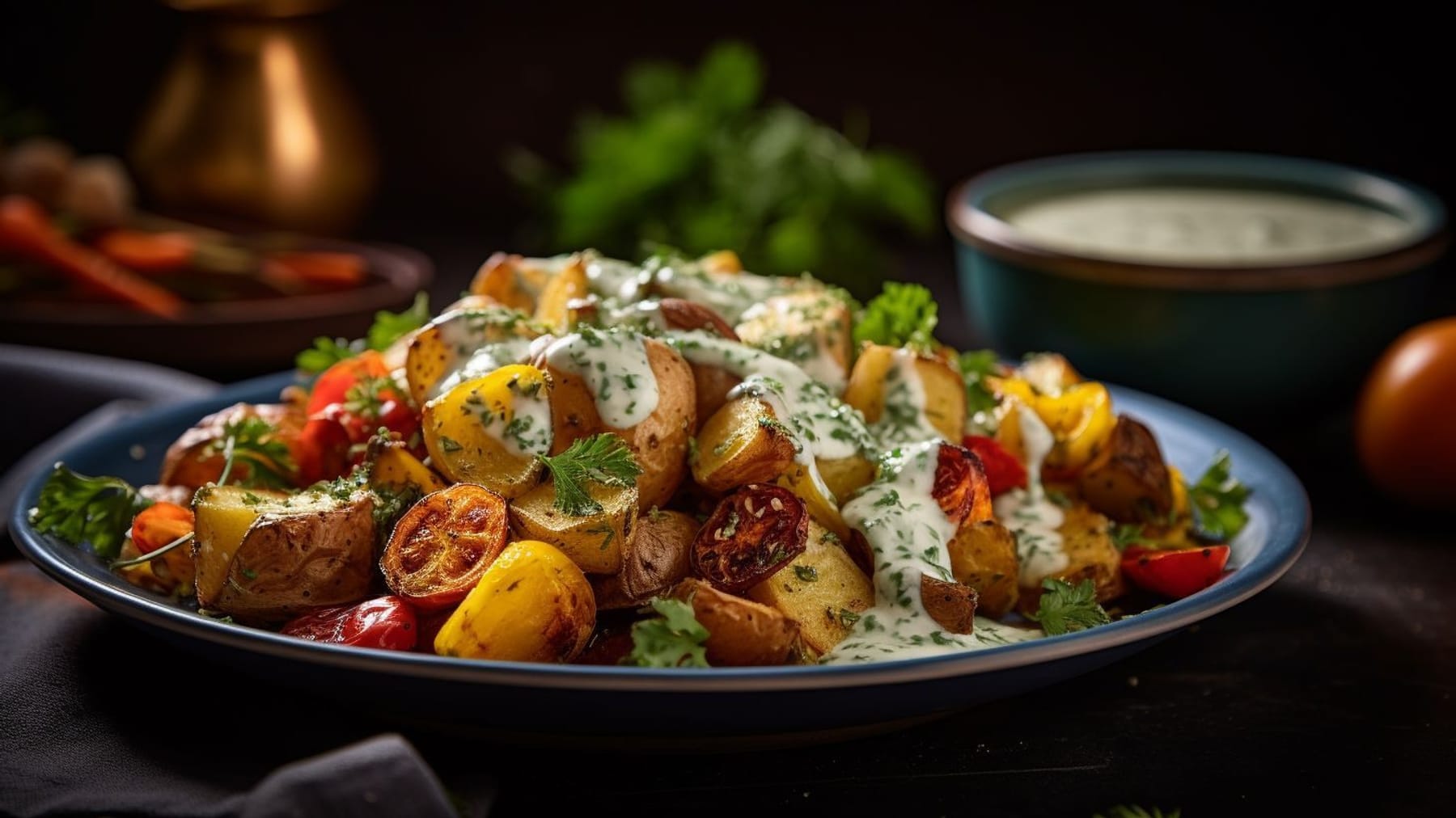 Ofengemüse mit Kartoffeln und Kräutercreme - Deutsch City