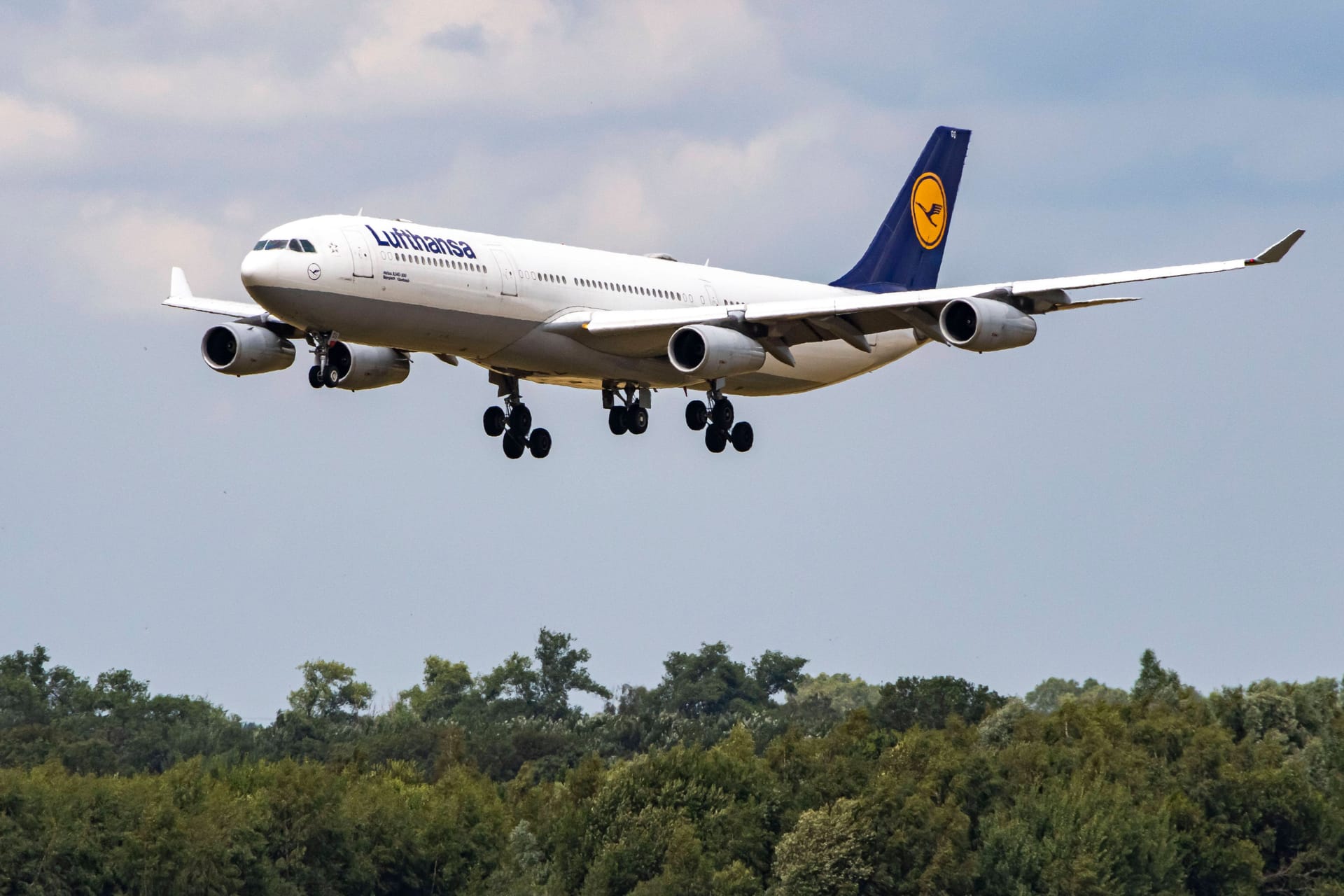 Airbus A340 der Lufthansa im Landeanflug (Symbolfoto): Der Flieger macht nicht zum ersten Mal Probleme.