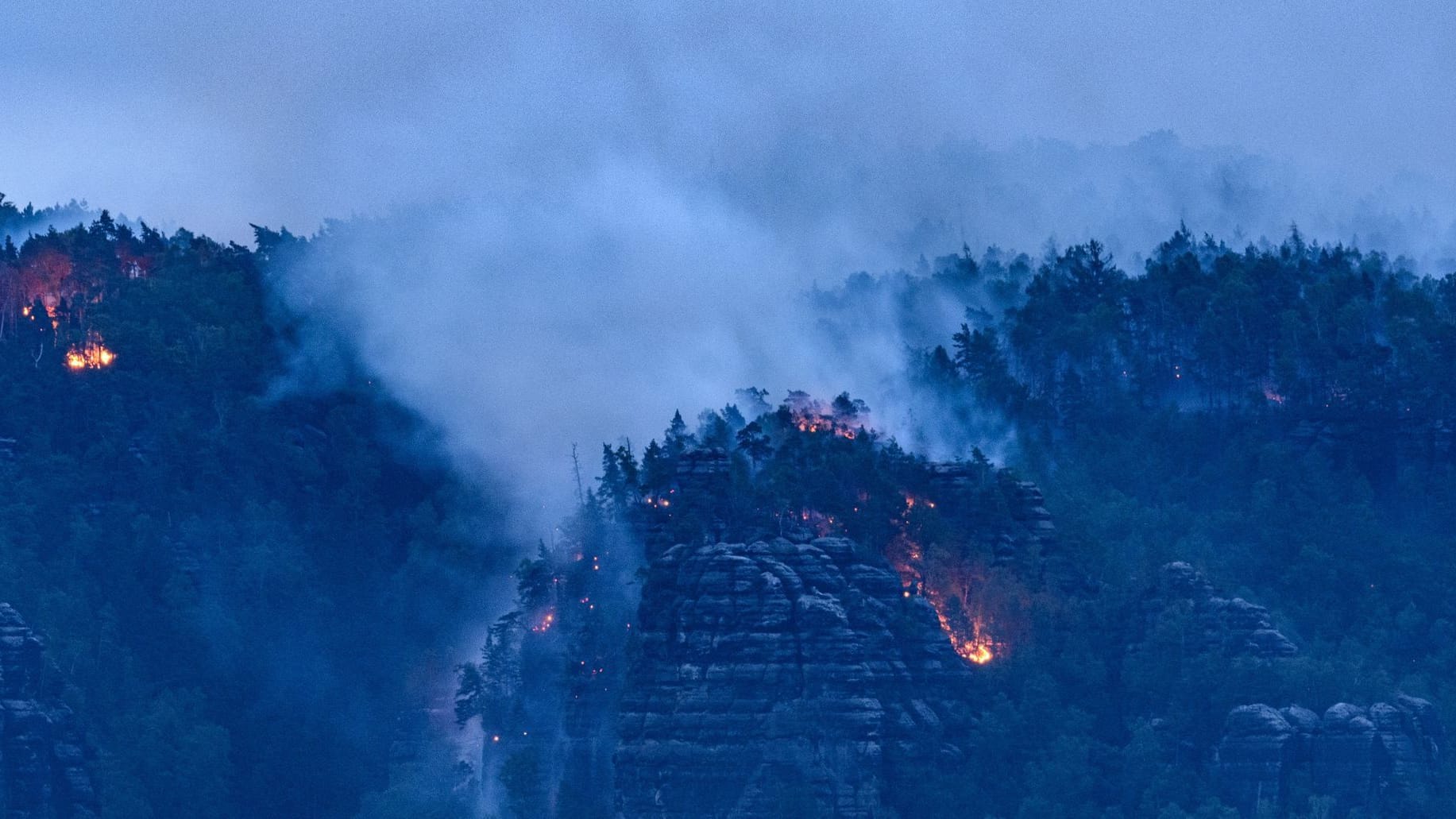 Waldbrand im Nationalpark Sächsische Schweiz: Das Feuer wütet auf mehr als 250 Hektar Fichtenwald. Waldbrand im Nationalpark Sächsische Schweiz: Das Feuer wütet auf mehr als 250 Hektar Fichtenwald.