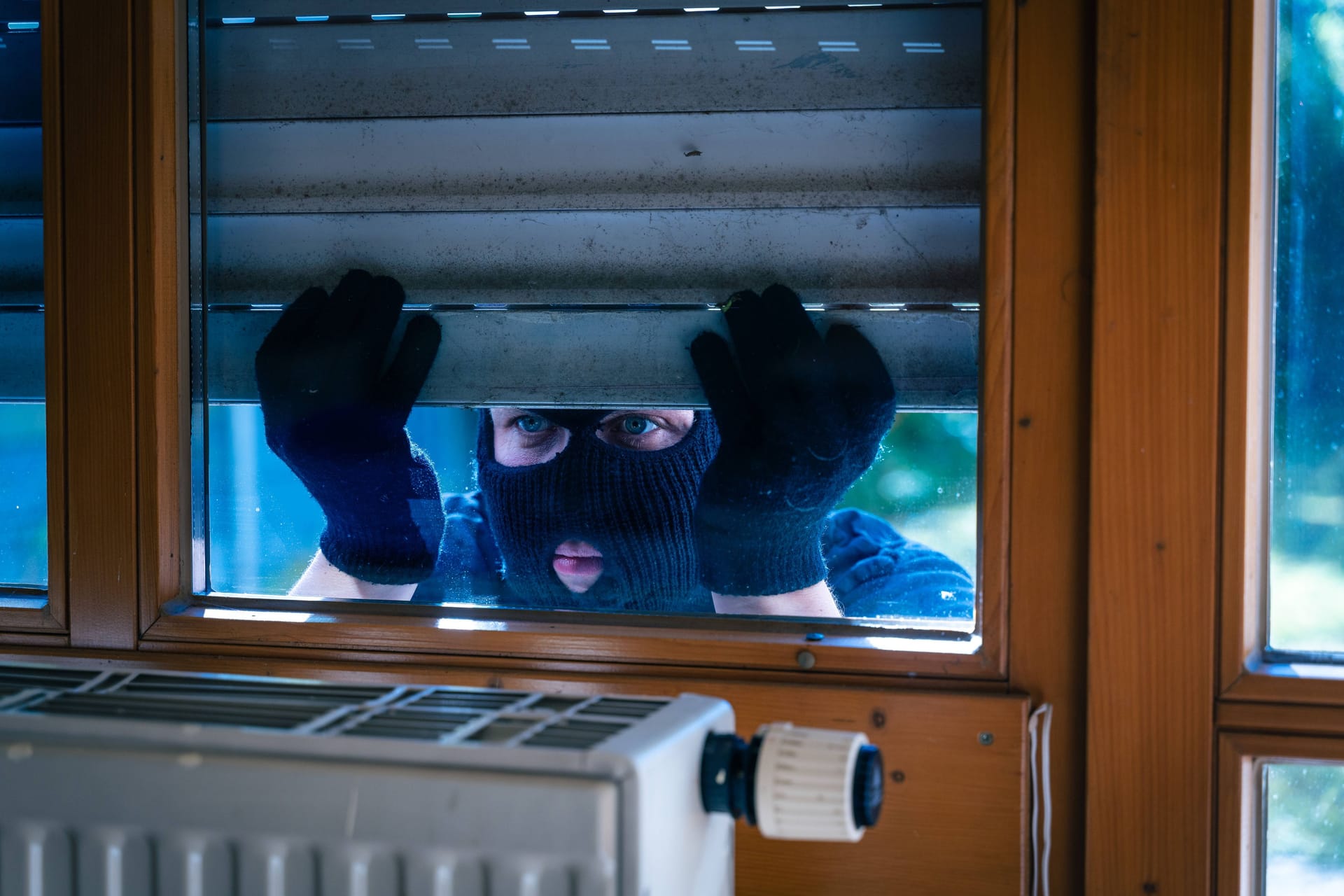 Als eine Frau nachts aufwacht, sieht sie zwei Einbrecher in ihrem Schlafzimmer.