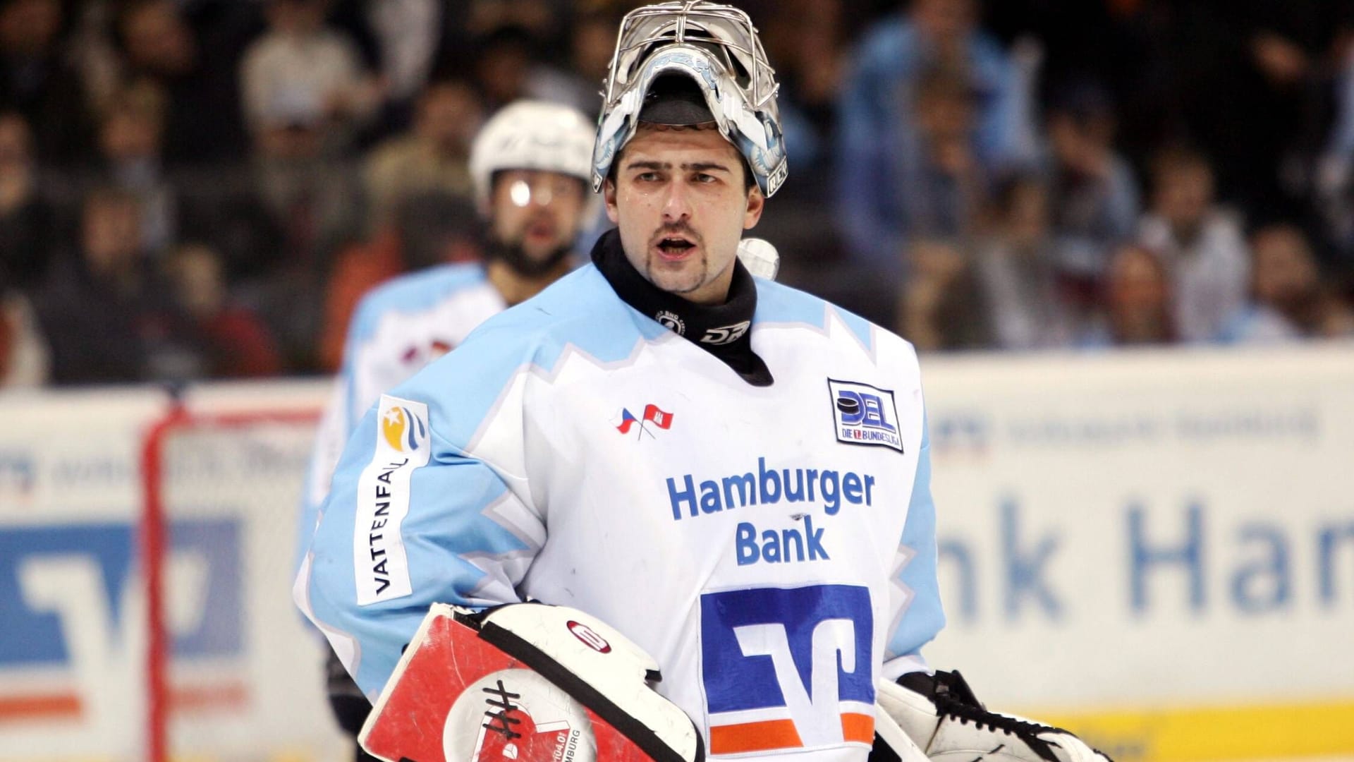 Roman Čechmánek im Trikot der Hamburg Freezers, für die er 2005/06 zwischen den Pfosten stand: Nun ist der Ex-Profi verstorben.