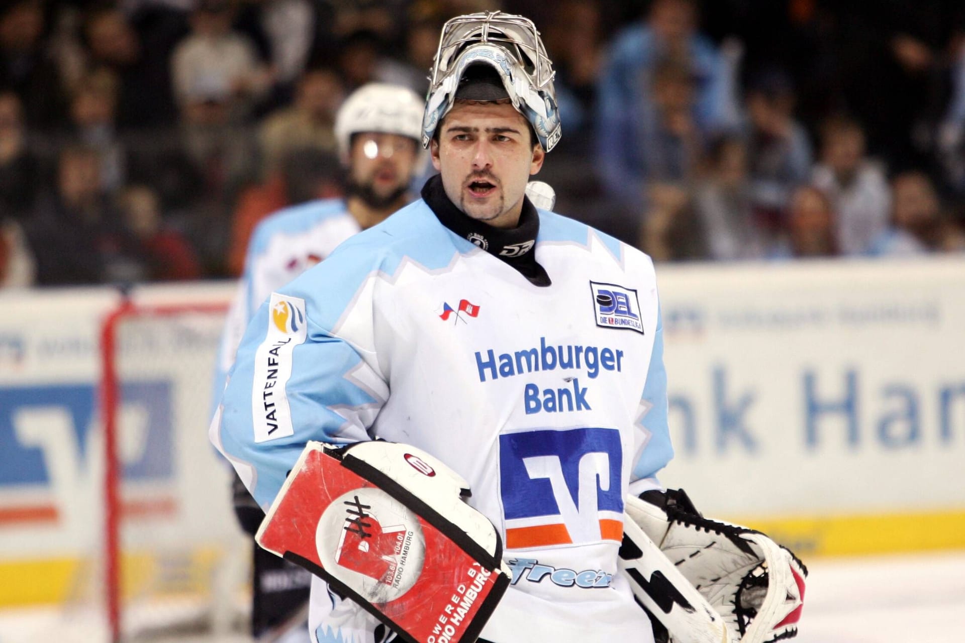 Roman Čechmánek im Trikot der Hamburg Freezers, für die er 2005/06 zwischen den Pfosten stand: Nun ist der Ex-Profi verstorben.