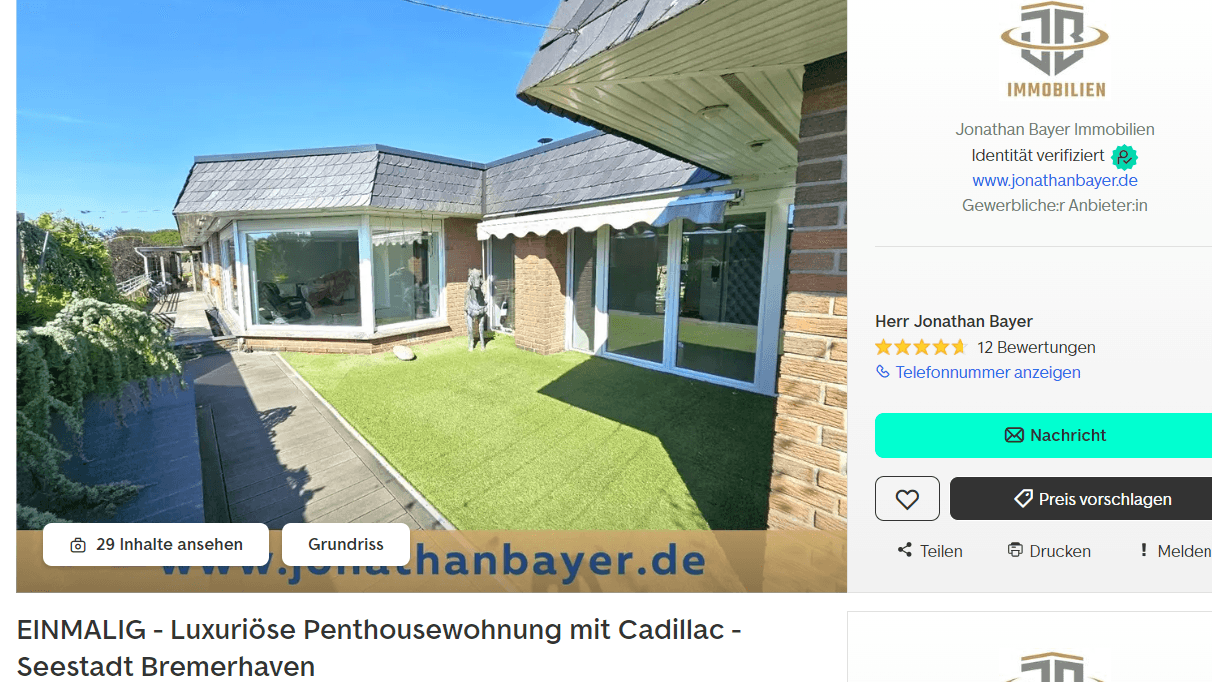 Das Inserat: Dieses Angebot soll laut Makler "einmalig" sein. Das Inserat: Dieses Angebot soll laut Makler "einmalig" sein.