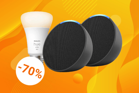 Bei Amazon ergattern Sie aktuell ein Einsteiger-Set bestehend aus zwei Echo-Pops und einer Philips Hue White Smart Bulb (E27) zum Top-Preis.