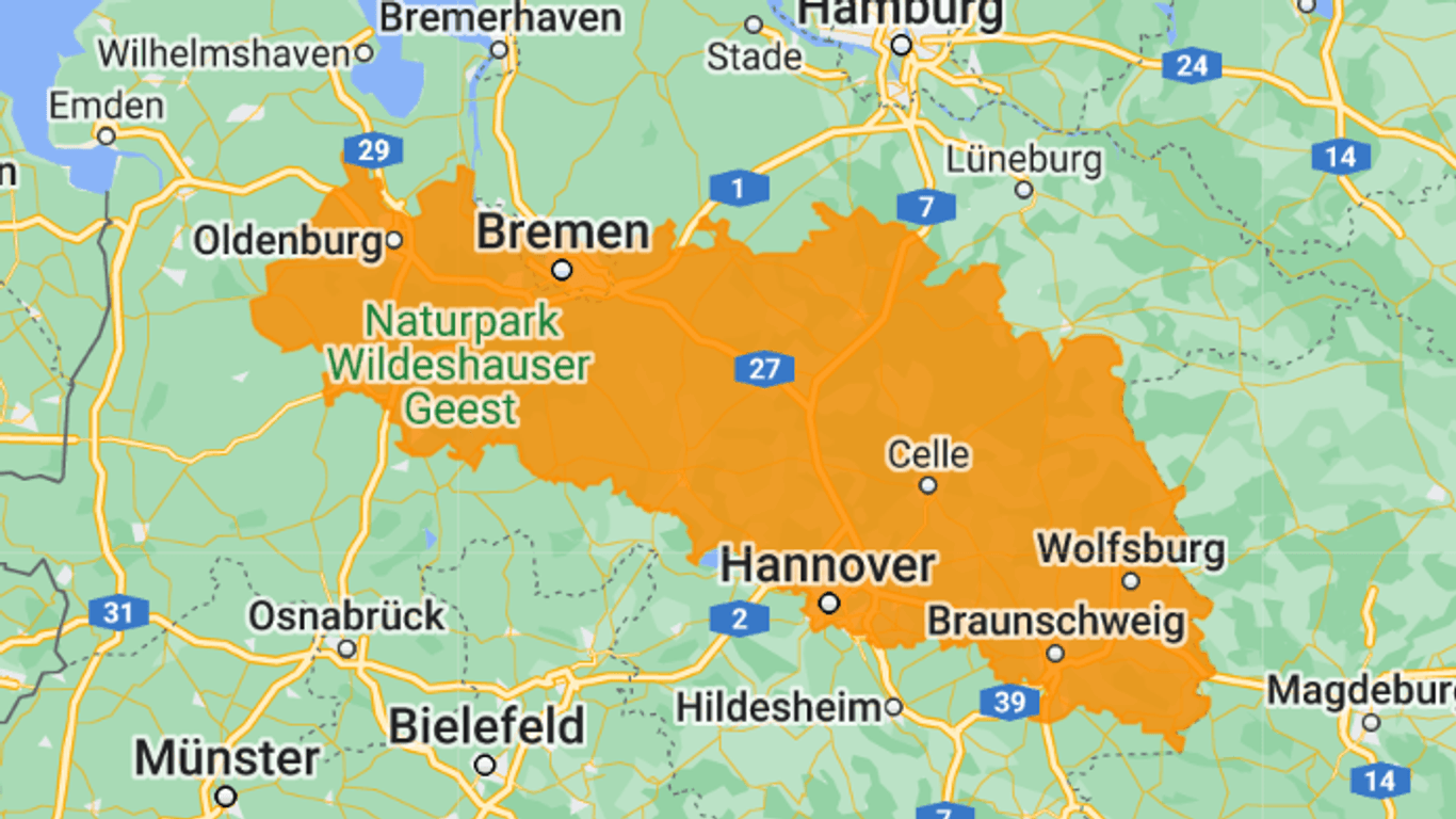 Im orange-markierten Gebiet ist laut dem Deutschen Wetterdienst mit Dauerregen zu rechnen.