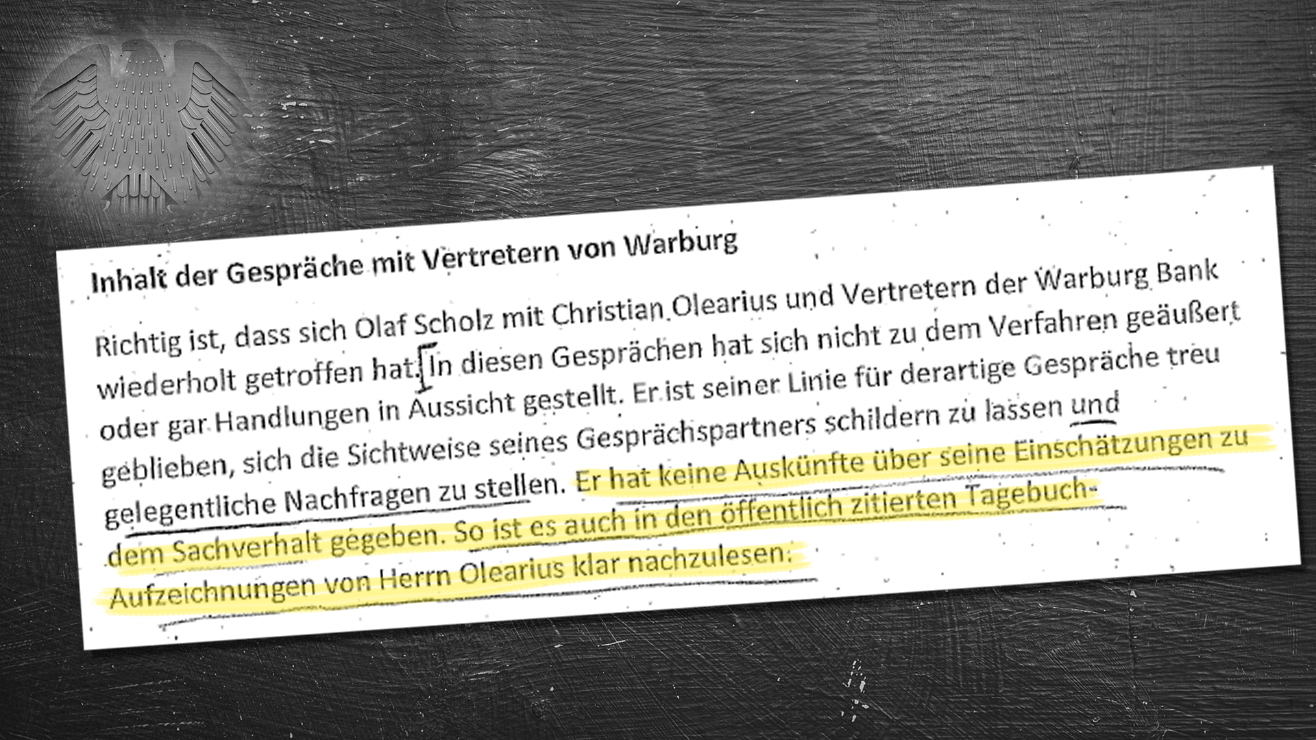 Weitere Sitzungsvorbereitungen: "So ist es auch in den öffentlich zitierten Tagebuchaufzeichnungen von Herrn Olearius zu lesen."