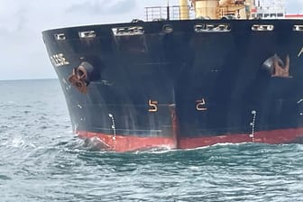Bahamas-flagged freighter Polesie is pictured following its collision with British-flagged vessel Verity in the German North Sea Bight, as Germany's Central Command for Maritime Emergencies said on Tuesday, in this handout photo obtained by Reuters from German Maritime Search and Rescue Service DGzRS (Deutsche Gesellschaft zur Rettung Schiffbruechiger) October 24, 2023.