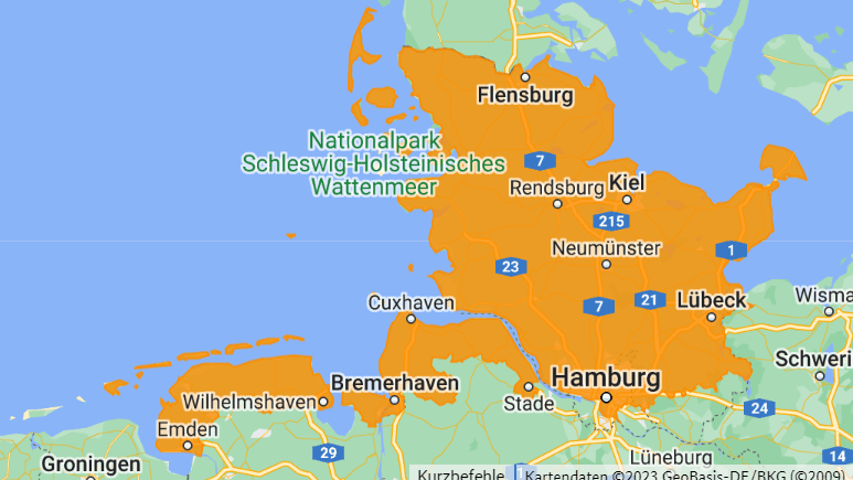Kräftiger Sturm: Davor warnt der DWD im orange-markierten Gebiet am Donnerstagvormittag.