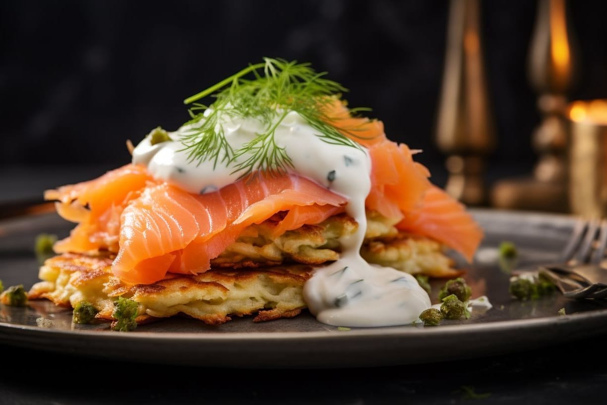 Kartoffelpuffer mit Lachs und Meerettich