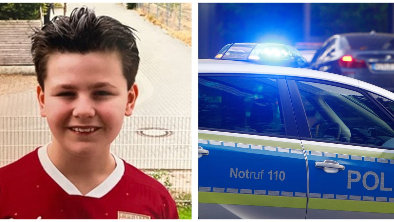 Vermisster Milos und ein Polizeiwagen in Hessen: Nach dem Jungen wird mit Hochdruck gesucht.